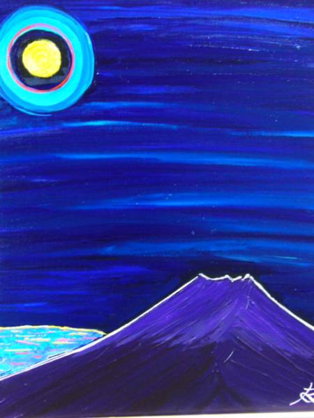 ≪Komikyo≫TOMOYUKI･Tomoyuki, Mont Fuji par une nuit au clair de lune, peinture à l'huile, F10 n° : 53, 0cm×45, 5 cm, objet unique en son genre, Peinture à l'huile neuve de haute qualité avec cadre, Signé à la main et authenticité garantie, peinture, peinture à l'huile, Nature, Peinture de paysage