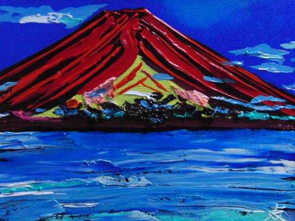 ≪Komikyo≫TOMOYUKI･Tomoyuki, Mer/Fuji rouge, peinture à l'huile, F6 n° : 40, 9×31, 8 cm, Peinture à l'huile unique en son genre, Peinture à l'huile neuve de haute qualité avec cadre, Signé à la main et authenticité garantie, peinture, peinture à l'huile, Nature, Peinture de paysage