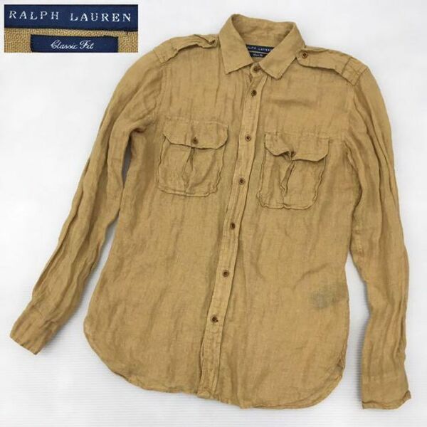 RALPH LAUREN ラルフローレン クラシックフィット 長袖ボタンシャツ リネン 麻 サイズ2 155