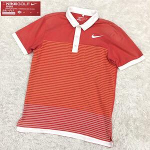 NIKE GOLF DRI-FIT ナイキゴルフ ドライフィット スポーツウェア 半袖ポロシャツ ハーフボタン 速乾 ボーダー スウォッシュ ロゴ メンズ M