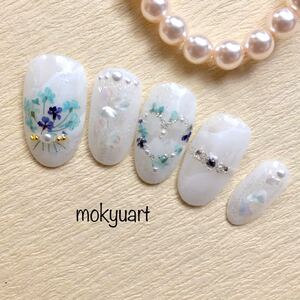 mokyuart42*押し花 ネイルチップ ブルー 春ネイル ブライダル