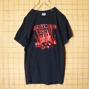 USA GILDAN プリント 半袖 Tシャツ ブラック メンズS 黒 HOLLYWOOD NIGHTS アメリカ古着