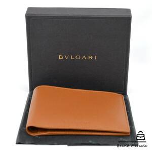 【未使用】ブルガリ BVLGARI 二つ折り 札入れ 札入 財布 カードケース 型押し レザー コンパクト 名刺入れ グレインレザー ブラウン