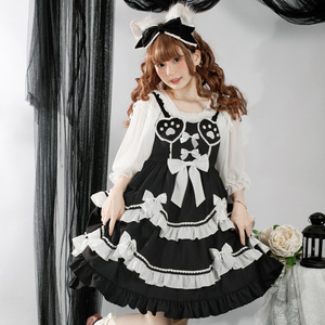  One-piece Lolita dress meido ribbon classic Monotone elegant skirt cat cat pad . old manner lovely production gothic series 