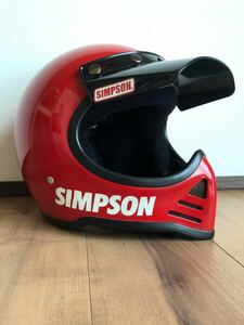 レア ヴィンテージ SIMPSON シンプソン M52 レッド サイズ7 リペア 58cm Sシェル 5スナップ バイザー付 モトクロス ヘルメット ベル モト3