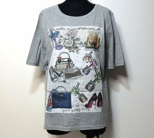 T[ Kansai fashion ream .] gray . floral print. back. pumps etc. print .sdaz decoration * short sleeves * T-shirt * cut and sewn!