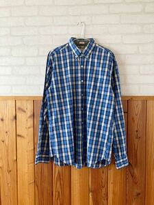 J.CREW メンズ カジュアル チェック シャツ Mサイズ 青 ブルー 白 ジェイクルー 長袖シャツ モーリシャス製 ネルシャツ 綿 100% 古着 A