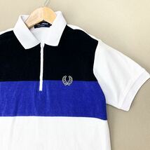 フレッドペリー ☆ FRED PERRY 日本製 メッシュ × タオル地 切替 半袖 ポロシャツ ホワイト ブラック ブルー S 配色＆デザイン◎■F119_画像4