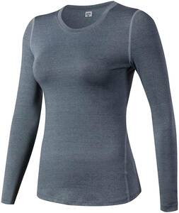 Nesseo спорт рубашка женский внутренний длинный рукав компрессионная одежда tops нижний [. пот скорость .* антибактериальный дезодорация ] 2019 серый S