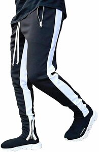 [ガナタ] バイカラー トレーニングパンツ ジャージ 下 スリム ジム フィットネス スウェット ズボン サイドライン トレーニング2XLサイズ