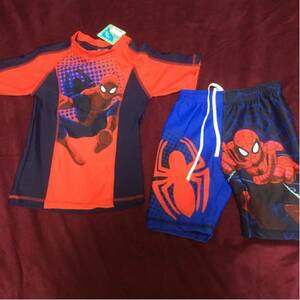 110 new goods Spider-Man man swimsuit Rush Guard top and bottom set cap attaching 3 point 
