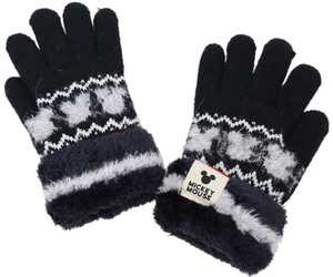  gloves Disney Mickey Mouse fur attaching Mickey mitsu maru 5 fingers Kids * black * new goods [ cat pohs shipping ( nationwide equal 220 jpy tax included )]