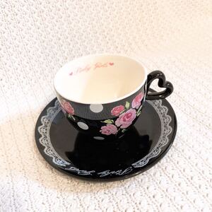 ★新品pinky girlsピンキーガールズ★カップアンドソーサー食器カップ&ソーサー薔薇ティーカップ★マグカップ黒ブラック白ホワイト姫系バラ