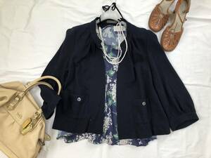  La Totalite La TOTALITE no color jacket 7 minute sleeve navy 38 lady's beautiful goods spring summer suit M size 