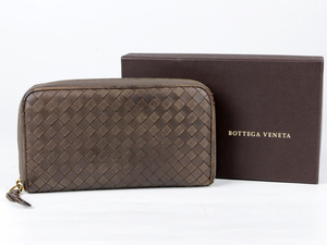 【目玉】BOTTEGA VENETA ボッテガヴェネタ イントレチャート レザー ラウンド　長財布 ブラウン 箱付