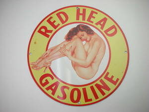 中古　アメリカン　ビンテージ　RED　HEAD　GASOLINE 看板★アメリカン雑貨　シボレー　フィフティーズ　世田谷ベース　インテリア