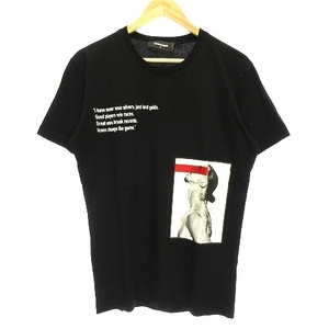 ディースクエアード DSQUARED2 近年モデル 半袖 Tシャツ カットソー クルーネック ロゴ フォト プリント S 黒 ブラック トップス メンズ