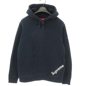 シュプリーム SUPREME 18SS corner label hooded sweatshirt コーナーラベル ロゴ スウェット プルオーバー パーカー S ネイビー メンズ