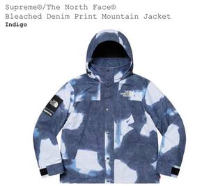 【新品】Supreme The North Face Bleached Denim Print Mountain Jacket COLOR/STYLE：Indigo SIZE：Medium