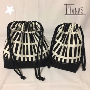★ハンドメイド★格子柄お弁当袋+コップ袋