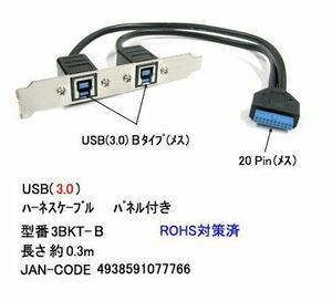 USB2.0 ハーネスケーブル マザーボード上のUSB2.0 10pin端子 → USB2.0 タイプA メス x2 0.4m UC-BKT-B