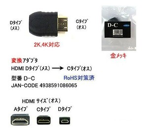 HDMI(Dタイプ：メス)→HDMI(Cタイプ：オス)変換アダプタ(DA-D-C)旧型番CM-DF