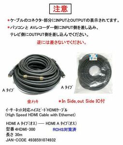 イーサネット対応ハイスピード HDMIケーブル 金メッキ 30m HD-2HDMI-300