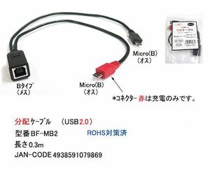 USB2.0 分配ケーブル タイプB メス → MicroB オス x2 30cm UC-BF-MB2