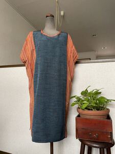 ハンドメイド 着物リメイク ジレ ベスト風チュニック ワンピース 紺朱