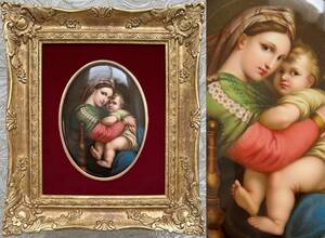 ■KPM真作 19世紀ドイツ手描き陶板画 小椅子の聖母