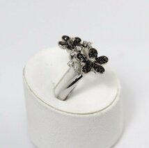 Ponte Vecchio ポンテヴェキオ K18ホワイトゴールド ブラックダイヤ0.19ct ダイヤ0.12ct フラワー リング 14号 [44679]_画像2