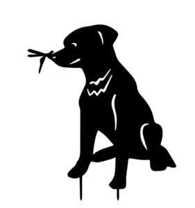ガーデニング雑貨 トンボと犬 全長35cm アイアンプレート 犬オーナメント アンティーク風飾り ベランダガーデンオブジェ 園芸用品グッズ