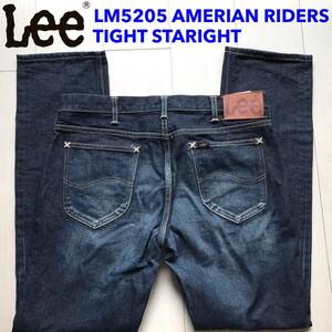 【即決】W34 Lee リー LM5205 タイトストレート アメリカン ライダース ユーズドヒゲ加工 裾チェーンステッチ仕様 イエローステッチ 日本製