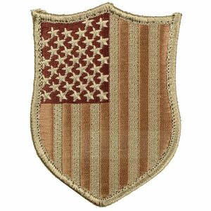 US ”アメリカ” 国旗 盾形 パッチ デザートカラー