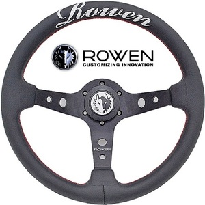 【M’s】 ROWEN ディープステアリング 外径 330mm (ブラックレザー×レッドステッチ) 本革 レーシングステアリング ロェン ロウェン 7SR001