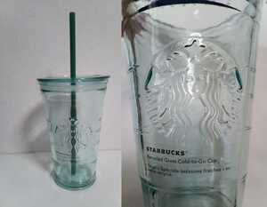 スタバ ガラス製 ロゴコールドカップ タンブラー グラス 473ml/ボトル/ストロー付/パッキン付き蓋/スペイン製/海外スタバ/スペインガラス