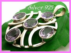  silver 925 silver. natural stone amethyst [ many surface cut ]5 stone jewelry pendant /ALL50%OFF