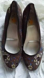 433* embroidery ballet shoes tea ( Brown )24~24.5 Himiko popotoko