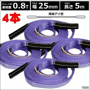 ナイロンベルトスリング 25mm×5m ストレート吊0.8T 【4本セット】両端アイ型/20