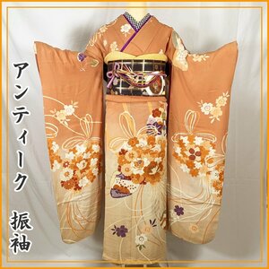 [ last SALE!!]* kimono March * antique long-sleeved kimono ... bouquet writing * condition excellent 204z24