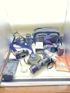キャノン ミノルタ SRT A-1 オリンパス OM30 レンズ 28mm 1:2.8 カメラ３台 望遠レンズ まとめて EOS 80-200mm 28-80 3.5-5.6 IV秋Y0221-37
