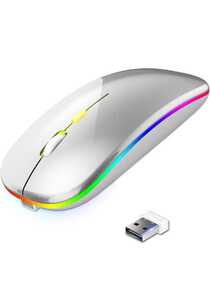 Jemwin ワイヤレスマウス 静音 7色LED 超薄型 マウス 無線 持ち運び便利 簡単接続 左右対称型 (White)