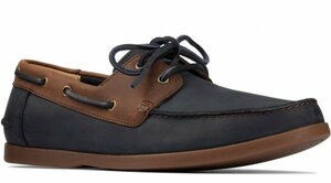 送料無料 Clarks 26.5cm ボート マリン ネイビー ブルー ブラウン レザー デッキ スニーカー ビジネス スリッポン スーツ サンダル JJJ102