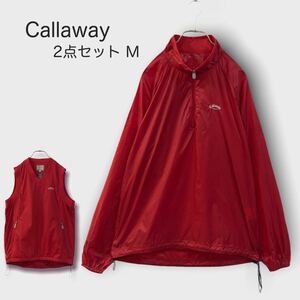 1033 Callaway＊キャロウェイ ゴルフ ナイロンハーフジップブルゾン ベスト 2点セットMサイズ 軽量 アウター GOLF レディース 赤 3WAY