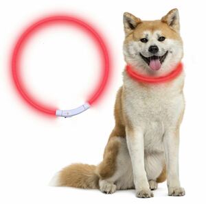  necklace dog shines pet LED light USB rechargeable installation easy adjustment possibility ( red )