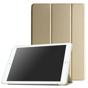 iPad9.7 第5/6世代/air/air2用 PUレザーケース 三つ折スマートカバー 超薄 軽量型 高品質PUレザーケース ゴールド