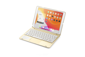 iPad 10.2 第9/第8/第7世代/Pro10.5/Air3 対応 タッチパッドキーボードカバー バックライトbluetoothキーボード ゴールド