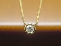 ◆９８【T.B】ソリティア天然一粒ダイヤモンド：0.14ct　K18/ＹG：2.6g　シンプルネックレス ★_画像1