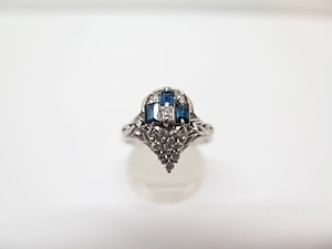 ★☆【プラチナ】Pt900 青石 0.40ct ダイヤモンド 0.56ct デザイン リング 指輪 #16 ot☆★