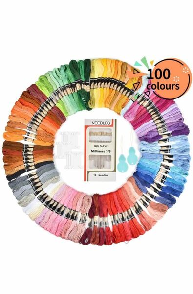 刺繍糸 刺しゅう セット 100色 刺繍針16本 糸通し 糸巻き板 刺繍針セット